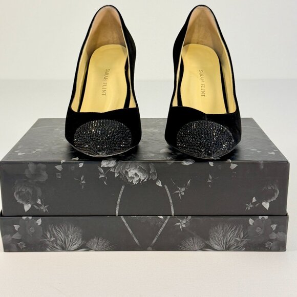 Sarah Flint Suede Perfect Pump 85mm with Crystal Toe and Heel Detail - Picture 2 of 15